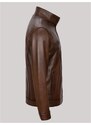 Derimont's Hakiki Deri Kahverengi Erkek Deri Mont Dikiş İşlemeli Fermuarlı Deri Ceket