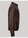 Derimont's Hakiki Deri Kahverengi Erkek Deri Mont Dik Yakalı Fermuarlı Deri Ceket