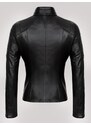 Derimont's Hakiki Deri Siyah Omuz Kol İşlemeli Fermuarlı Kadın Deri Ceket
