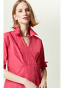 NetWork Fuşya Uzun Kollu Gömlek Yaka Elbise