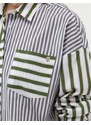 Pierre Cardin Yeşil Çizgili Oversize Uzun Kollu Gömlek