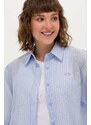 U.S. Polo Assn. Kadın Mavi Keten Görrünümlü Kısa Kollu Gömlek