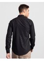 TUDORS Slim Fit Uzun Kollu Armürlü Fermuarlı Ceket Tipi Siyah Gömlek