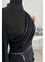 Rana Zenn Önü Drapeli Taş Şerit Detay Kalem Model Saten Nare Abiye - Siyah