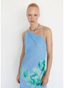Mango Kadın Çiçekli Asimetrik Elbise Gök Mavisi
